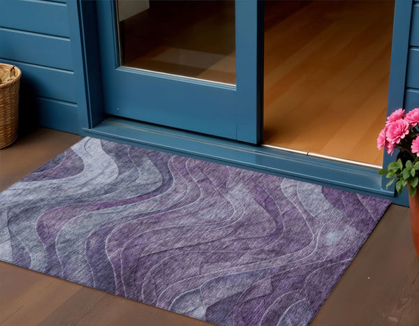 Homeroots 3' Abstract Washable Indoor Outdoor Area Rug - Stylish, Durable, Stain-resistant For Any Space! Purple Polyester 618172