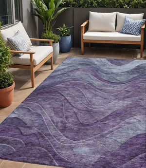 Homeroots 3' Abstract Washable Indoor Outdoor Area Rug - Stylish, Durable, Stain-resistant For Any Space! Purple Polyester 618173