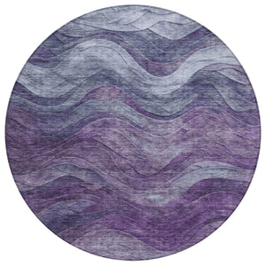 HomeRoots 5' Purple and Gray Abstract Area Rug - Washable, Indoor/Outdoor, Durable, Modern Design for Any Space 8' Round 618174