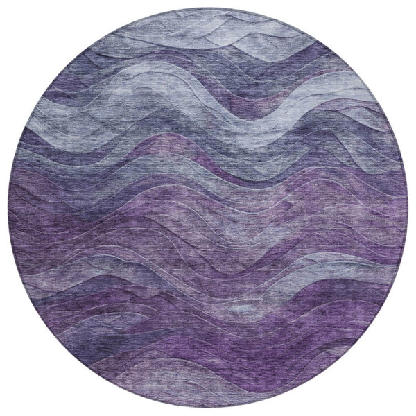 HomeRoots 5' Purple and Gray Abstract Area Rug - Washable, Indoor/Outdoor, Durable, Modern Design for Any Space 8' Round 618174
