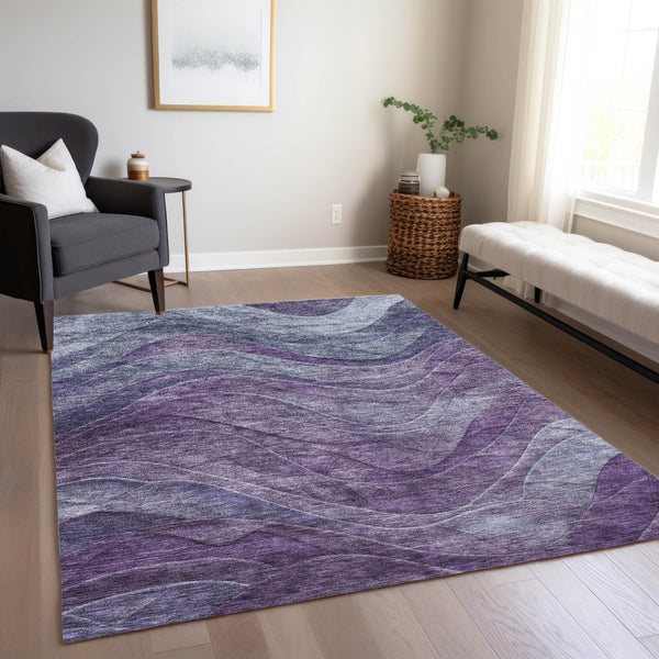 Homeroots 3' Abstract Washable Indoor Outdoor Area Rug - Stylish, Durable, Stain-resistant For Any Space! Purple Polyester 618175