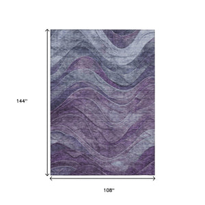 HomeRoots 5' Purple and Gray Abstract Area Rug - Washable, Indoor/Outdoor, Durable, Modern Design for Any Space 9' X 12' 618176