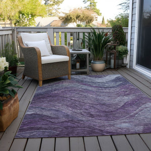 HomeRoots 5' Purple and Gray Abstract Area Rug - Washable, Indoor/Outdoor, Durable, Modern Design for Any Space 9' X 12' 618176