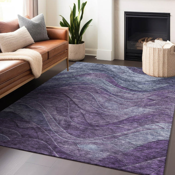 HomeRoots 5' Purple and Gray Abstract Area Rug - Washable, Indoor/Outdoor, Durable, Modern Design for Any Space 9' X 12' 618176