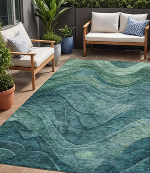HomeRoots 5' Vibrant Teal Blue and Green Abstract Indoor-Outdoor Area Rug for Stylish, Low-Maintenance Living 5' X 8' 618179