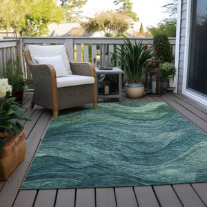 HomeRoots 5' Vibrant Teal Blue and Green Abstract Indoor-Outdoor Area Rug for Stylish, Low-Maintenance Living 5' X 8' 618179