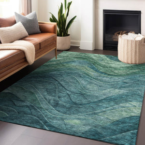 HomeRoots 5' Vibrant Teal Blue and Green Abstract Indoor-Outdoor Area Rug for Stylish, Low-Maintenance Living 5' X 8' 618179