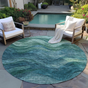 HomeRoots 5' Vibrant Teal Blue and Green Abstract Indoor-Outdoor Area Rug for Stylish, Low-Maintenance Living 8' Round 618180