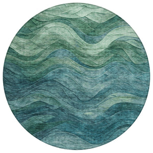 HomeRoots 5' Vibrant Teal Blue and Green Abstract Indoor-Outdoor Area Rug for Stylish, Low-Maintenance Living 8' Round 618180