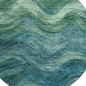 HomeRoots 5' Vibrant Teal Blue and Green Abstract Indoor-Outdoor Area Rug for Stylish, Low-Maintenance Living 8' Round 618180