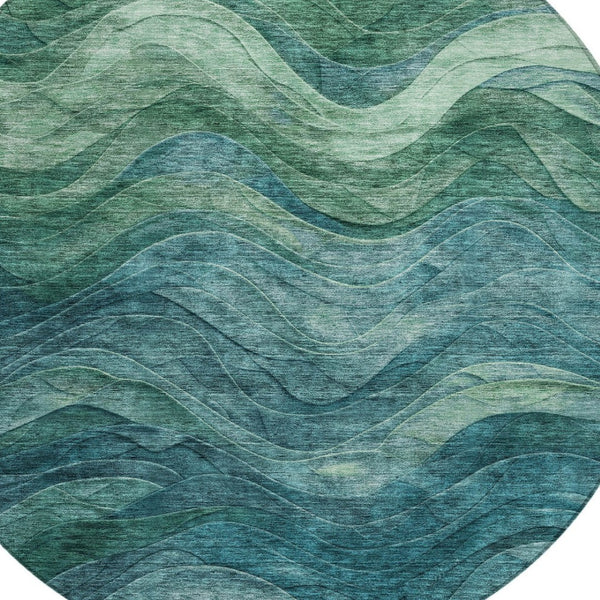 HomeRoots 5' Vibrant Teal Blue and Green Abstract Indoor-Outdoor Area Rug for Stylish, Low-Maintenance Living 8' Round 618180