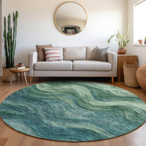 HomeRoots 5' Vibrant Teal Blue and Green Abstract Indoor-Outdoor Area Rug for Stylish, Low-Maintenance Living 8' Round 618180
