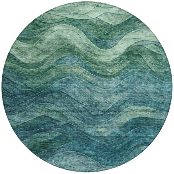 HomeRoots 5' Vibrant Teal Blue and Green Abstract Indoor-Outdoor Area Rug for Stylish, Low-Maintenance Living 8' Round 618180