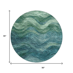 HomeRoots 5' Vibrant Teal Blue and Green Abstract Indoor-Outdoor Area Rug for Stylish, Low-Maintenance Living 8' Round 618180