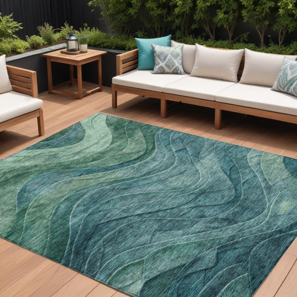 HomeRoots 5' Vibrant Teal Blue and Green Abstract Indoor-Outdoor Area Rug for Stylish, Low-Maintenance Living 8' X 10' 618181