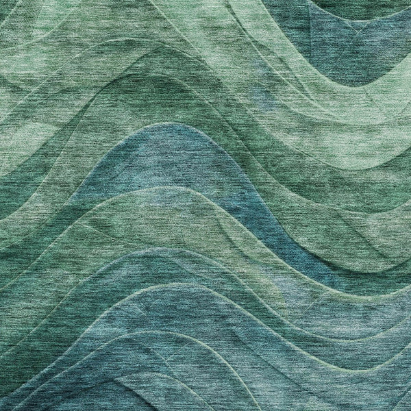 Homeroots 3' Abstract Washable Indoor Outdoor Area Rug - Stylish, Durable, Stain-resistant For Any Space! Teal Polyester 618181