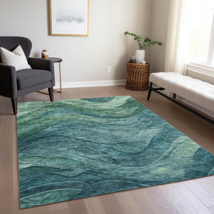 Homeroots 3' Abstract Washable Indoor Outdoor Area Rug - Stylish, Durable, Stain-resistant For Any Space! Teal Polyester 618182