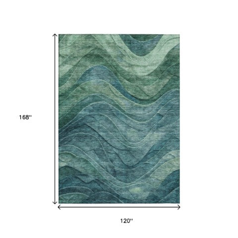 Homeroots 3' Abstract Washable Indoor Outdoor Area Rug - Stylish, Durable, Stain-resistant For Any Space! Teal Polyester 618183