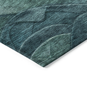 Homeroots 3' Abstract Washable Indoor Outdoor Area Rug - Stylish, Durable, Stain-resistant For Any Space! Teal Polyester 618183