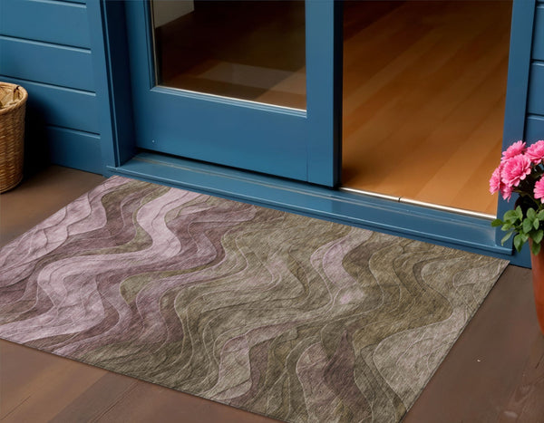 Homeroots 3' Abstract Washable Indoor Outdoor Area Rug - Stylish, Durable, Stain-resistant For Any Space! Taupe Polyester 618184