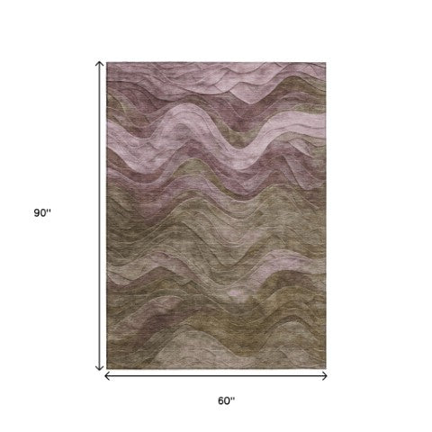 Homeroots 3' Abstract Washable Indoor Outdoor Area Rug - Stylish, Durable, Stain-resistant For Any Space! Taupe Polyester 618185