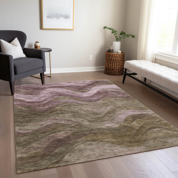 Homeroots 3' Abstract Washable Indoor Outdoor Area Rug - Stylish, Durable, Stain-resistant For Any Space! Taupe Polyester 618185