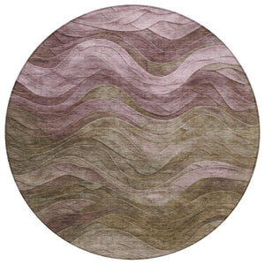 HomeRoots 5' Taupe and Beige Abstract Area Rug - Durable, Washable Design for Indoor and Outdoor Spaces 8' Round 618186
