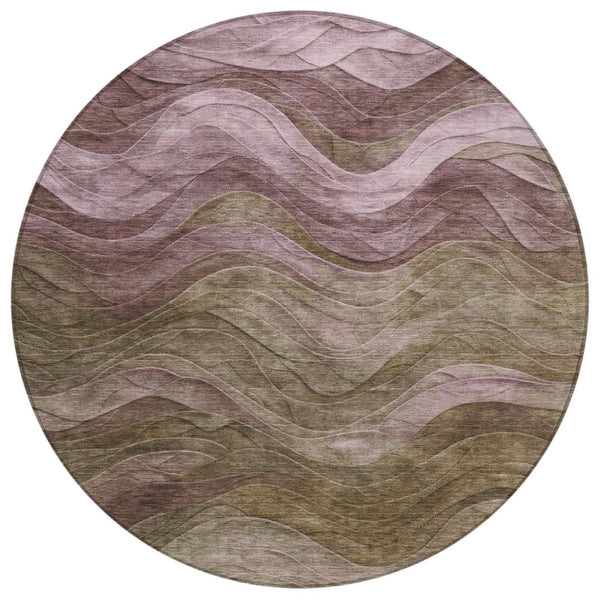 HomeRoots 5' Taupe and Beige Abstract Area Rug - Durable, Washable Design for Indoor and Outdoor Spaces 8' Round 618186