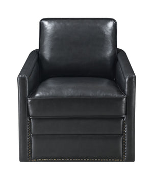 English Elm Rocha Black Leather Aire Swivel Glider Chair with Down Feather Cushions, Pocket Coil Support B2726P271001