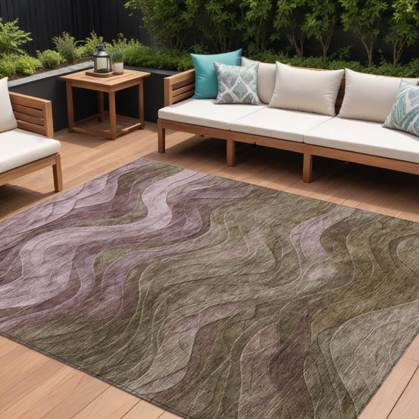 Homeroots 3' Abstract Washable Indoor Outdoor Area Rug - Stylish, Durable, Stain-resistant For Any Space! Taupe Polyester 618188