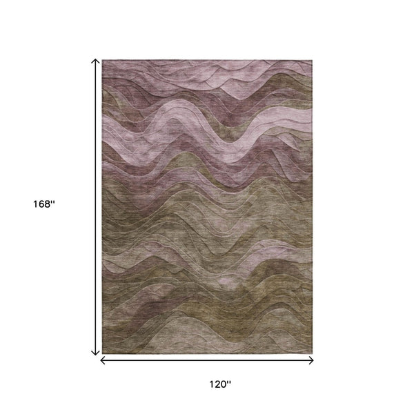 HomeRoots 5' Taupe and Beige Abstract Area Rug - Durable, Washable Design for Indoor and Outdoor Spaces 10' X 14' 618189