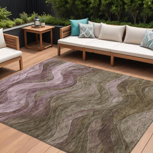 HomeRoots 5' Taupe and Beige Abstract Area Rug - Durable, Washable Design for Indoor and Outdoor Spaces 10' X 14' 618189
