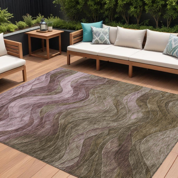 HomeRoots 5' Taupe and Beige Abstract Area Rug - Durable, Washable Design for Indoor and Outdoor Spaces 10' X 14' 618189