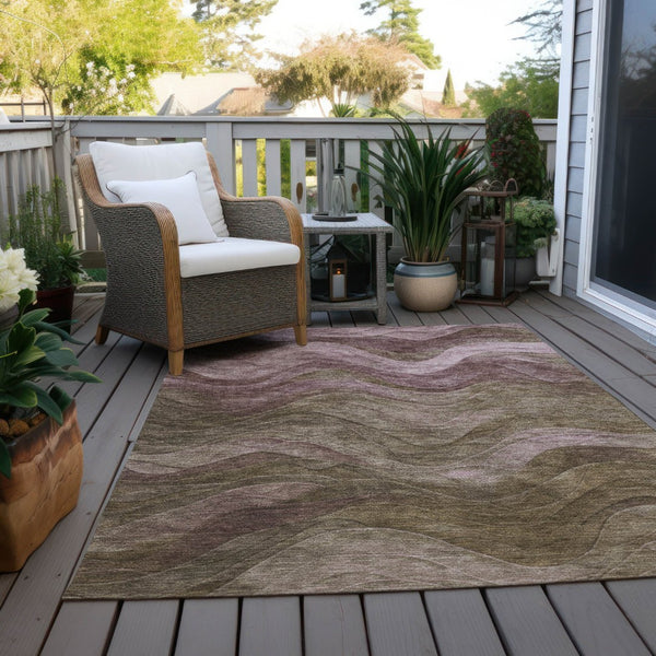 HomeRoots 5' Taupe and Beige Abstract Area Rug - Durable, Washable Design for Indoor and Outdoor Spaces 10' X 14' 618189