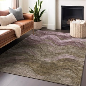 HomeRoots 5' Taupe and Beige Abstract Area Rug - Durable, Washable Design for Indoor and Outdoor Spaces 10' X 14' 618189