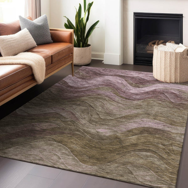 HomeRoots 5' Taupe and Beige Abstract Area Rug - Durable, Washable Design for Indoor and Outdoor Spaces 10' X 14' 618189