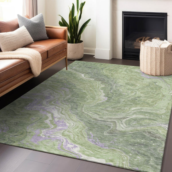 Homeroots 3' Indoor Outdoor Abstract Artichoke Green And Ivory Washable Area Rug For Stylish Spaces Aloe Polyester 618190
