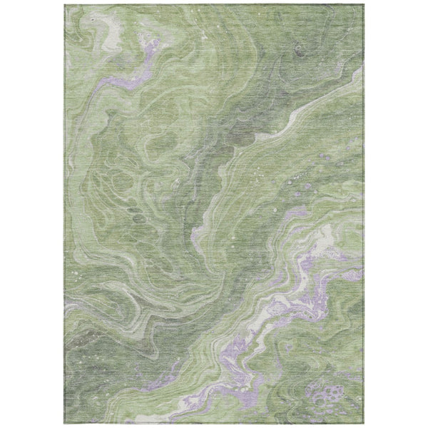 Homeroots 3' Indoor Outdoor Abstract Artichoke Green And Ivory Washable Area Rug For Stylish Spaces Aloe Polyester 618191