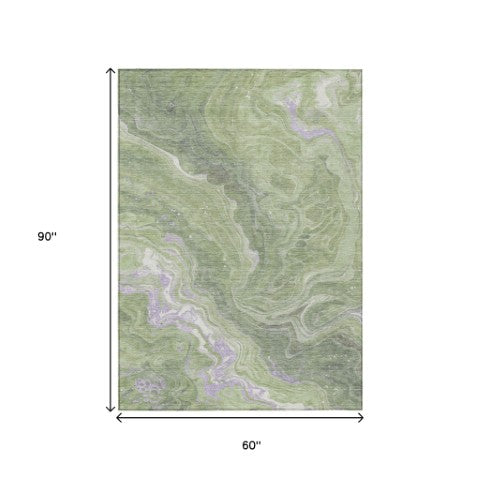 Homeroots 3' Indoor Outdoor Abstract Artichoke Green And Ivory Washable Area Rug For Stylish Spaces Aloe Polyester 618191