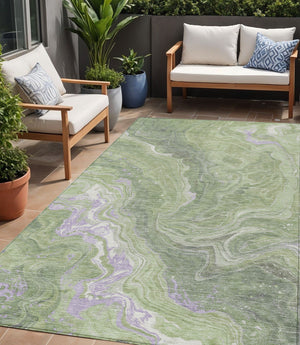 Homeroots 3' Indoor Outdoor Abstract Artichoke Green And Ivory Washable Area Rug For Stylish Spaces Aloe Polyester 618191