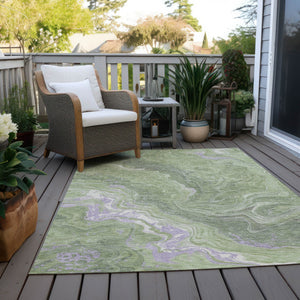Homeroots 3' Indoor Outdoor Abstract Artichoke Green And Ivory Washable Area Rug For Stylish Spaces Aloe Polyester 618191