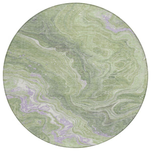 HomeRoots 5' Abstract Artichoke Green, Lavender & Ivory Area Rug - Stylish, Washable, Indoor/Outdoor Versatility 8' Round 618192