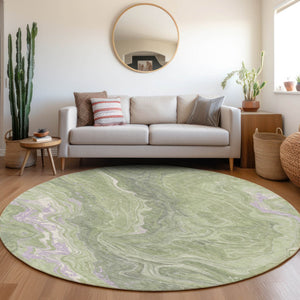 Homeroots 3' Indoor Outdoor Abstract Artichoke Green And Ivory Washable Area Rug For Stylish Spaces Aloe Polyester 618192