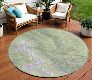 Homeroots 3' Indoor Outdoor Abstract Artichoke Green And Ivory Washable Area Rug For Stylish Spaces Aloe Polyester 618192