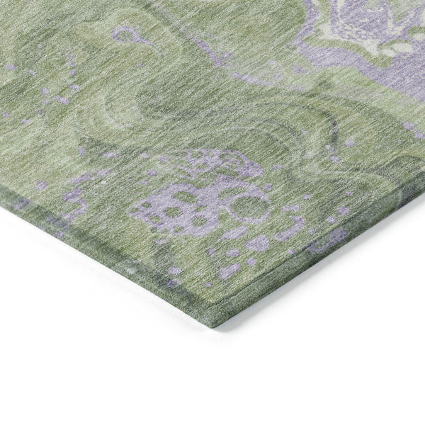 Homeroots 3' Indoor Outdoor Abstract Artichoke Green And Ivory Washable Area Rug For Stylish Spaces Aloe Polyester 618193