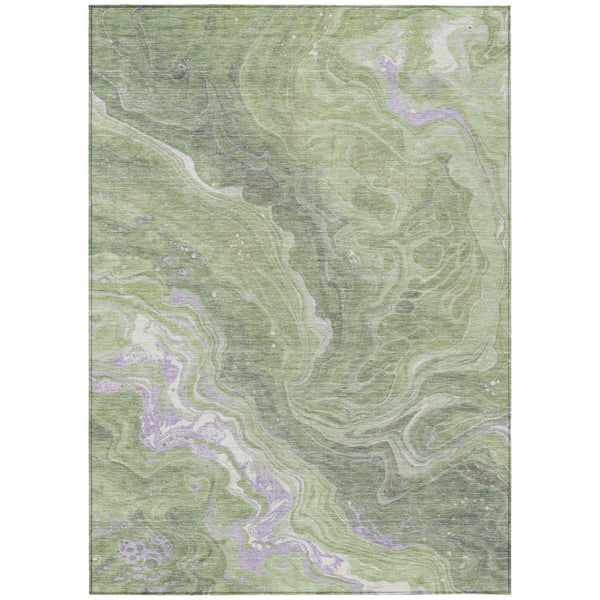 HomeRoots 5' Abstract Artichoke Green, Lavender & Ivory Area Rug - Stylish, Washable, Indoor/Outdoor Versatility 9' X 12' 618194