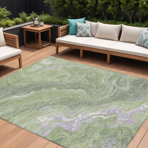 Homeroots 3' Indoor Outdoor Abstract Artichoke Green And Ivory Washable Area Rug For Stylish Spaces Aloe Polyester 618195