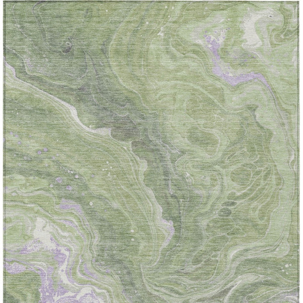 Homeroots 3' Indoor Outdoor Abstract Artichoke Green And Ivory Washable Area Rug For Stylish Spaces Aloe Polyester 618195