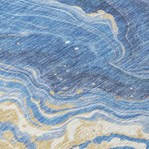 Homeroots 3' Indoor Outdoor Abstract Artichoke Green And Ivory Washable Area Rug For Stylish Spaces Blue Polyester 618197