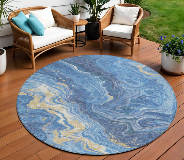 Homeroots 3' Indoor Outdoor Abstract Artichoke Green And Ivory Washable Area Rug For Stylish Spaces Blue Polyester 618198